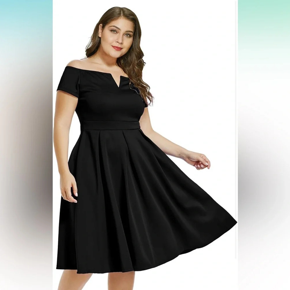 LALAGEN Plus Size Large Vintage 1950s Party Cocktail Wedding Swing Midi Dress